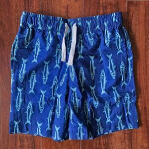 Boys Blue Fish Print Swim Trunks Mesh Lined Board Shorts Size 8Y